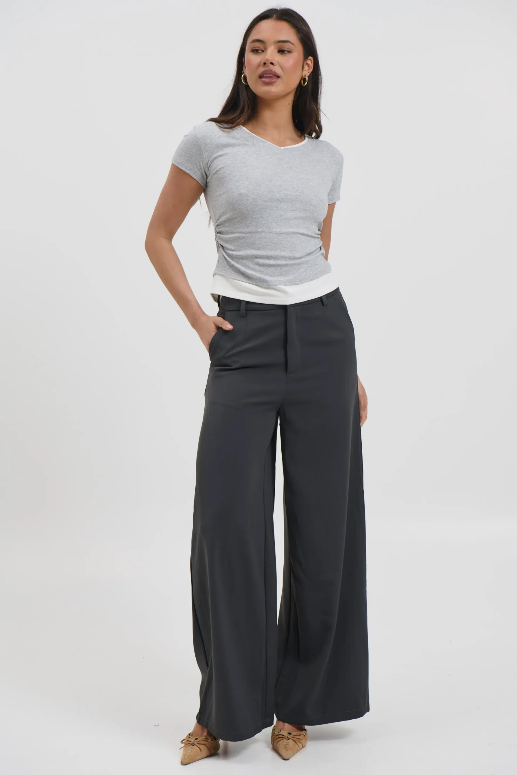 Arlie V Neck Layered Tee Grey