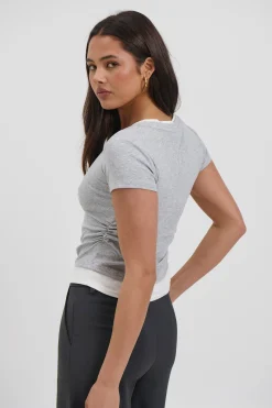 Arlie V Neck Layered Tee Grey