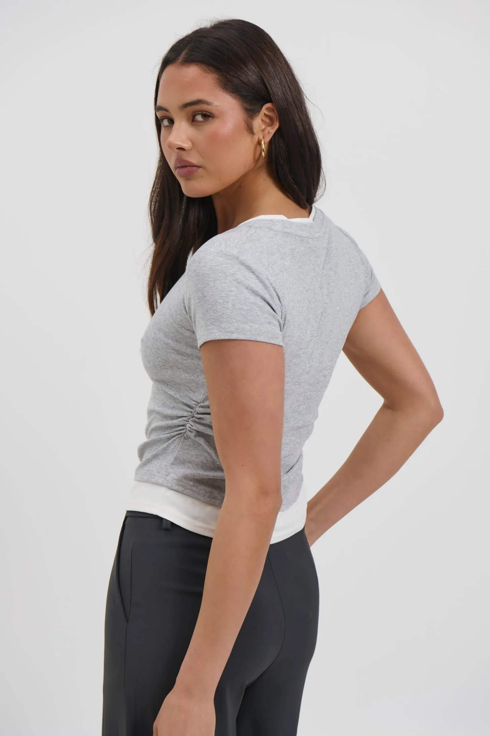 Arlie V Neck Layered Tee Grey