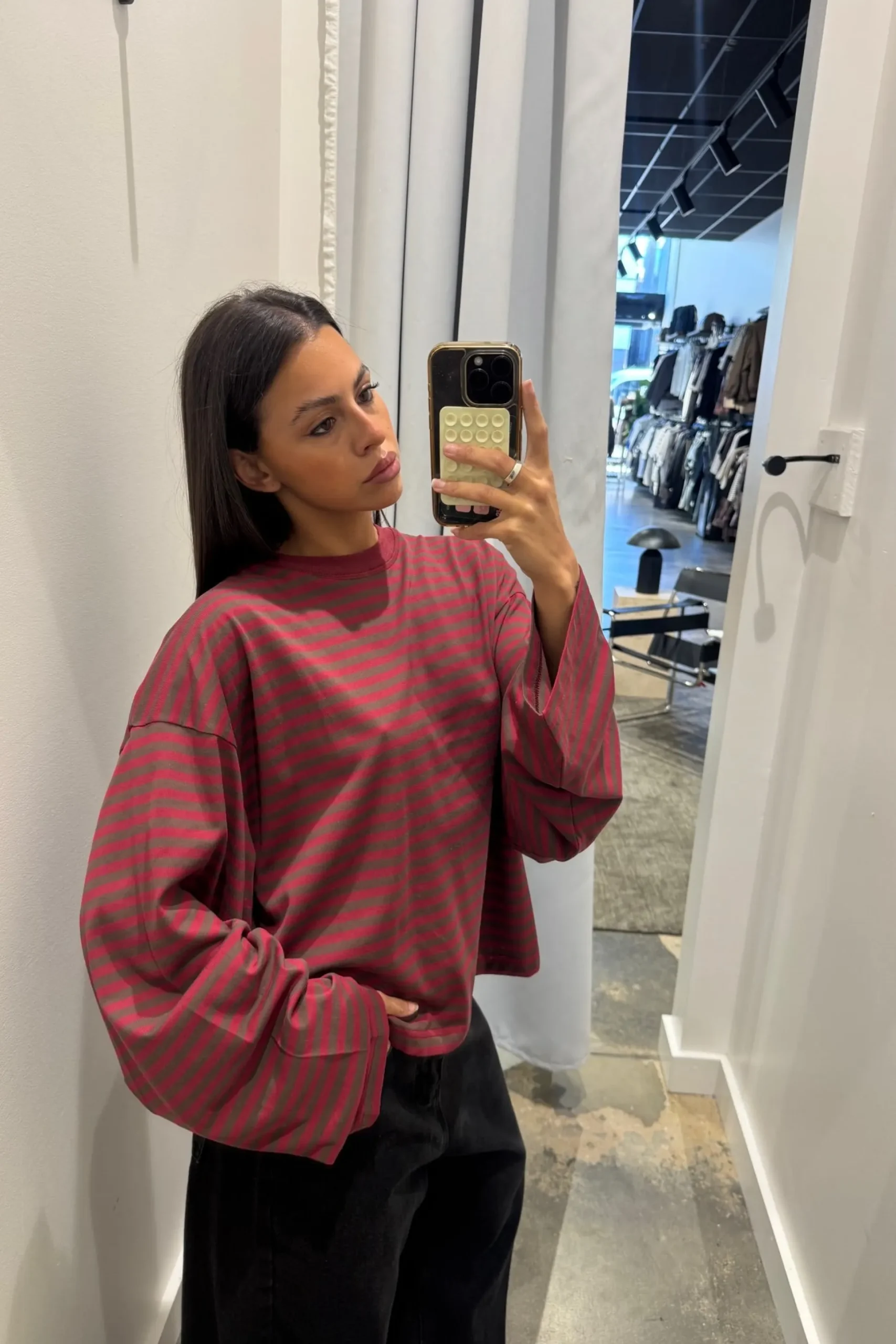 Bloom Long Sleeve Chocolate Wine Stripe