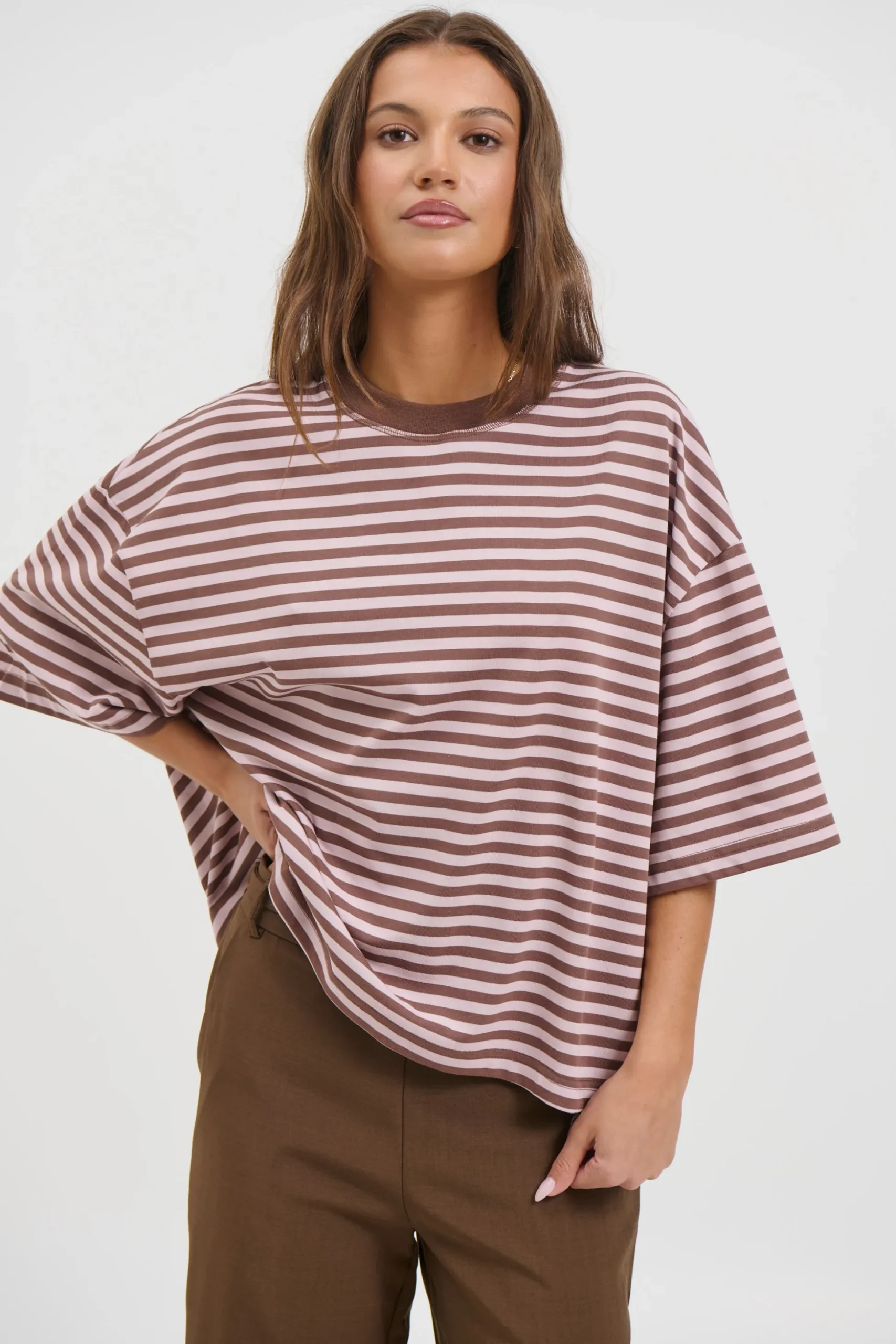 Bloom Short Sleeve Chocolate Blush Stripe