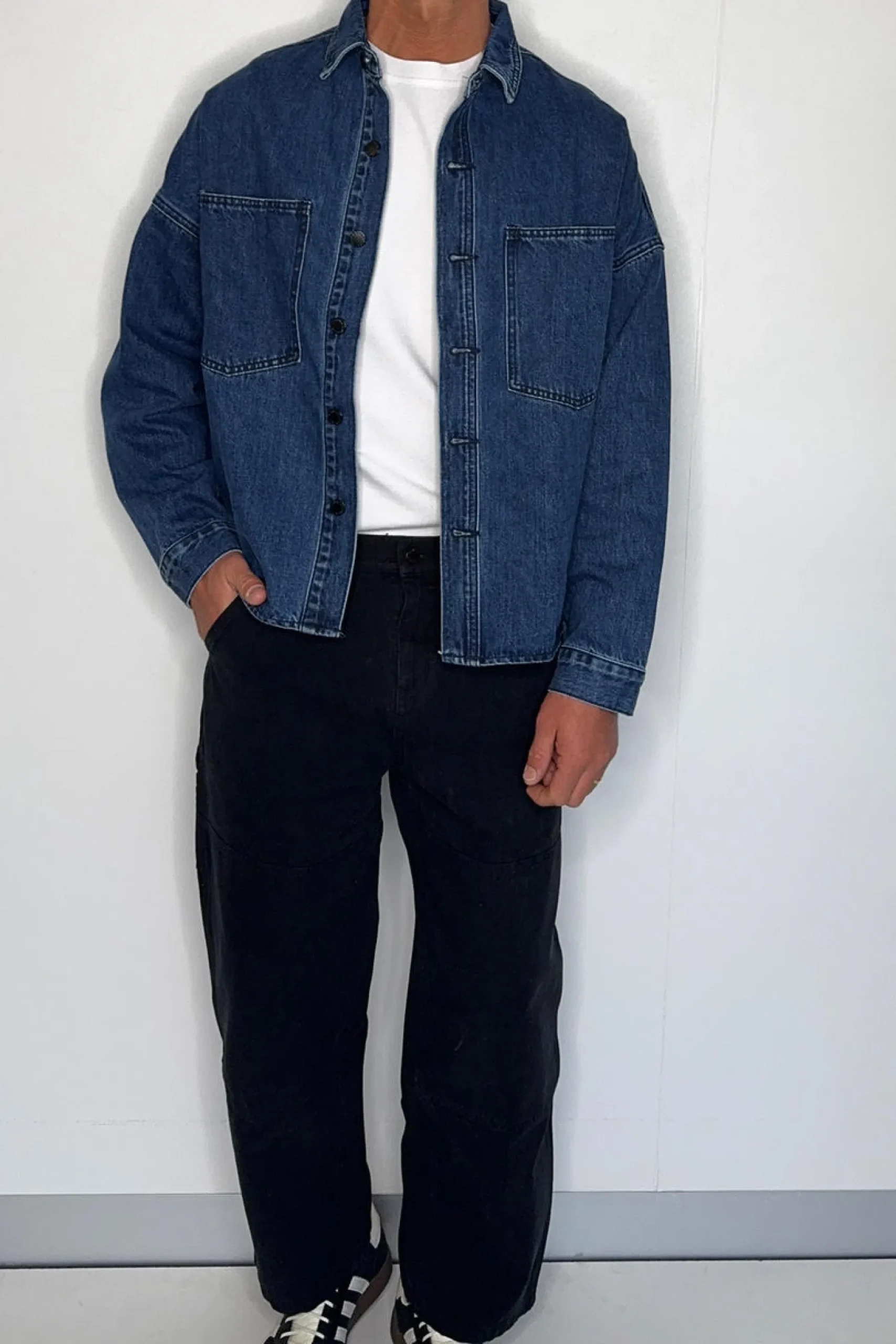 Drop Shoulder Denim Shirt Dark Blue