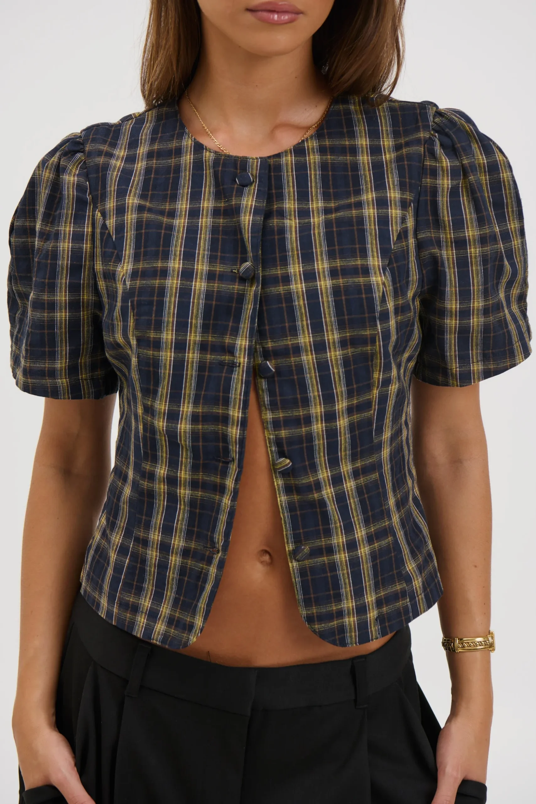 Femme Blouse Navy Lemon Plaid