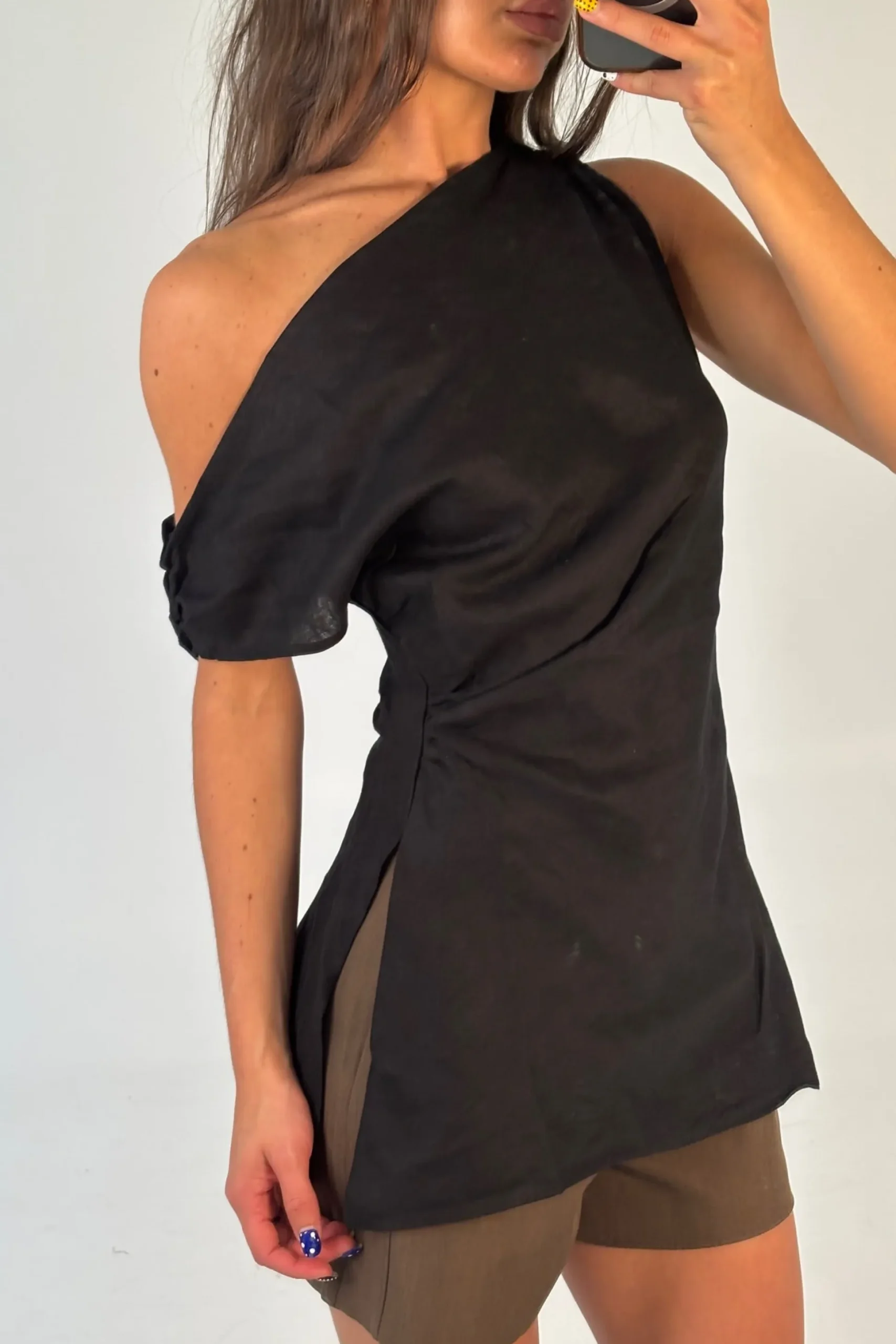 Lucy Linen Top Black