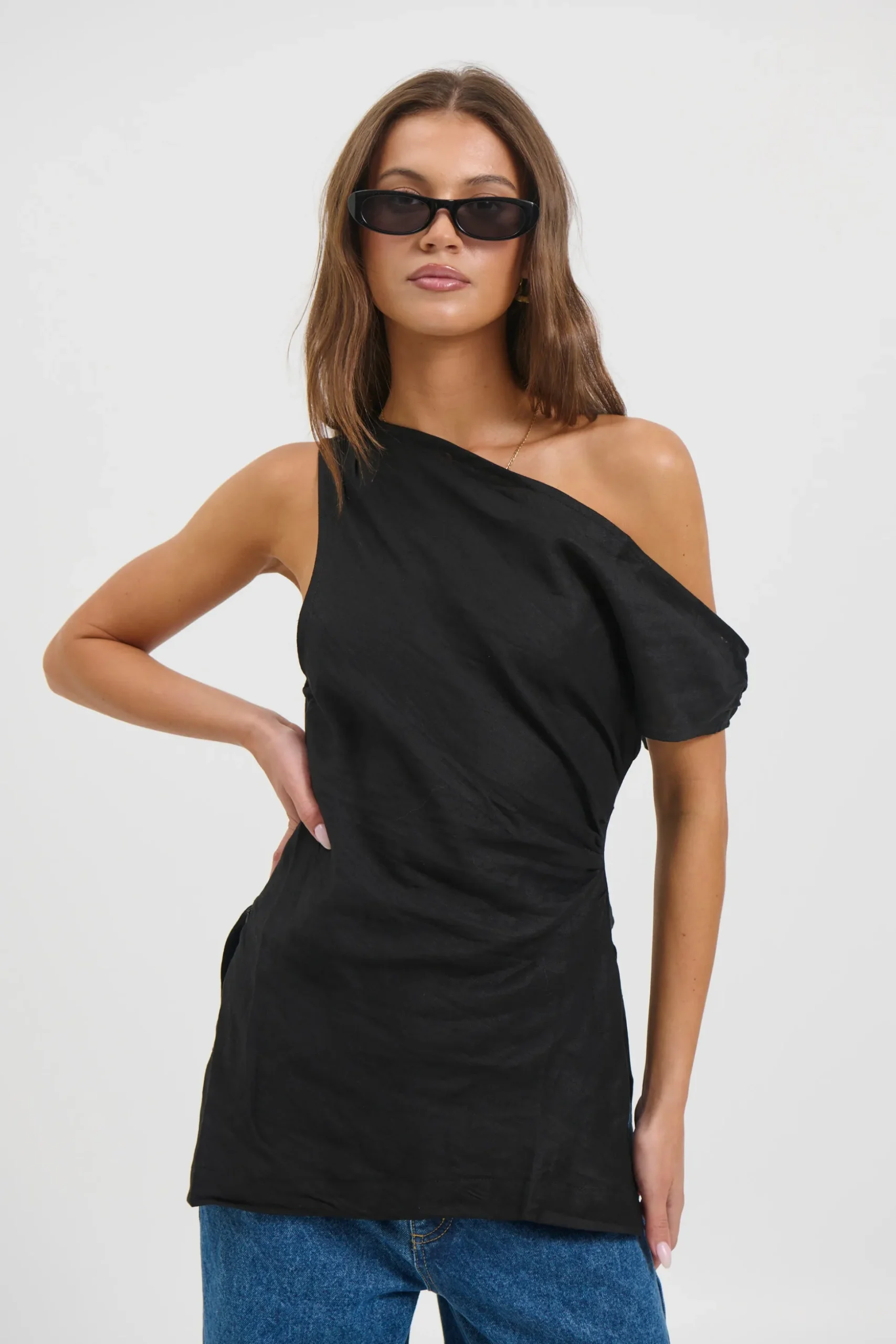 Lucy Linen Top Black
