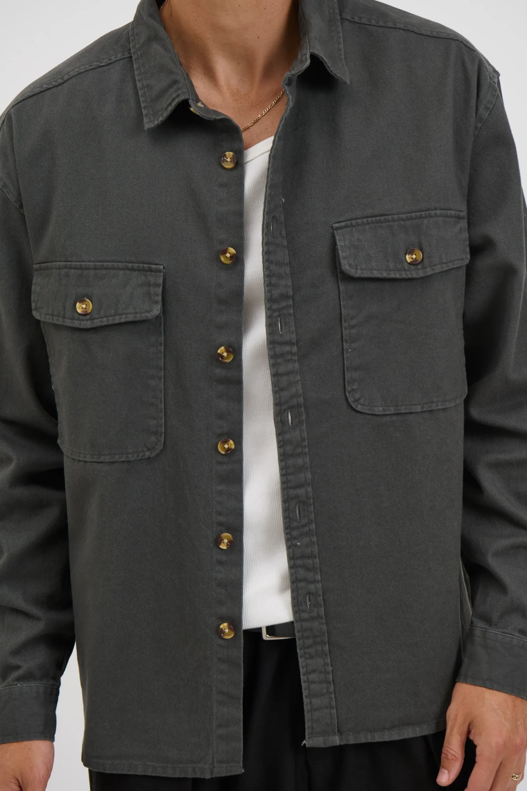 Mike Cotton Drill Shacket Charcoal
