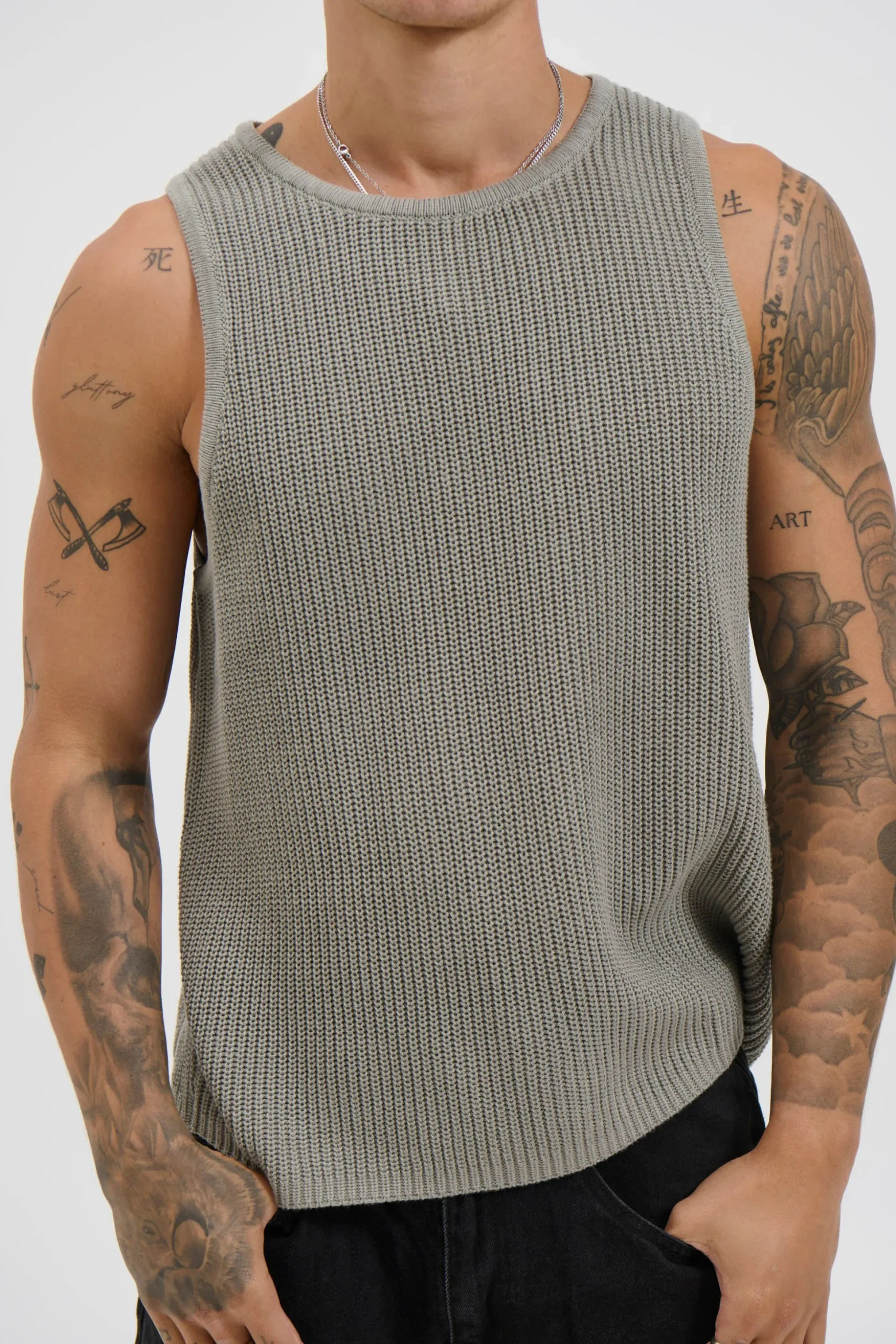 NTH Chunky Knit Tank Dark Grey