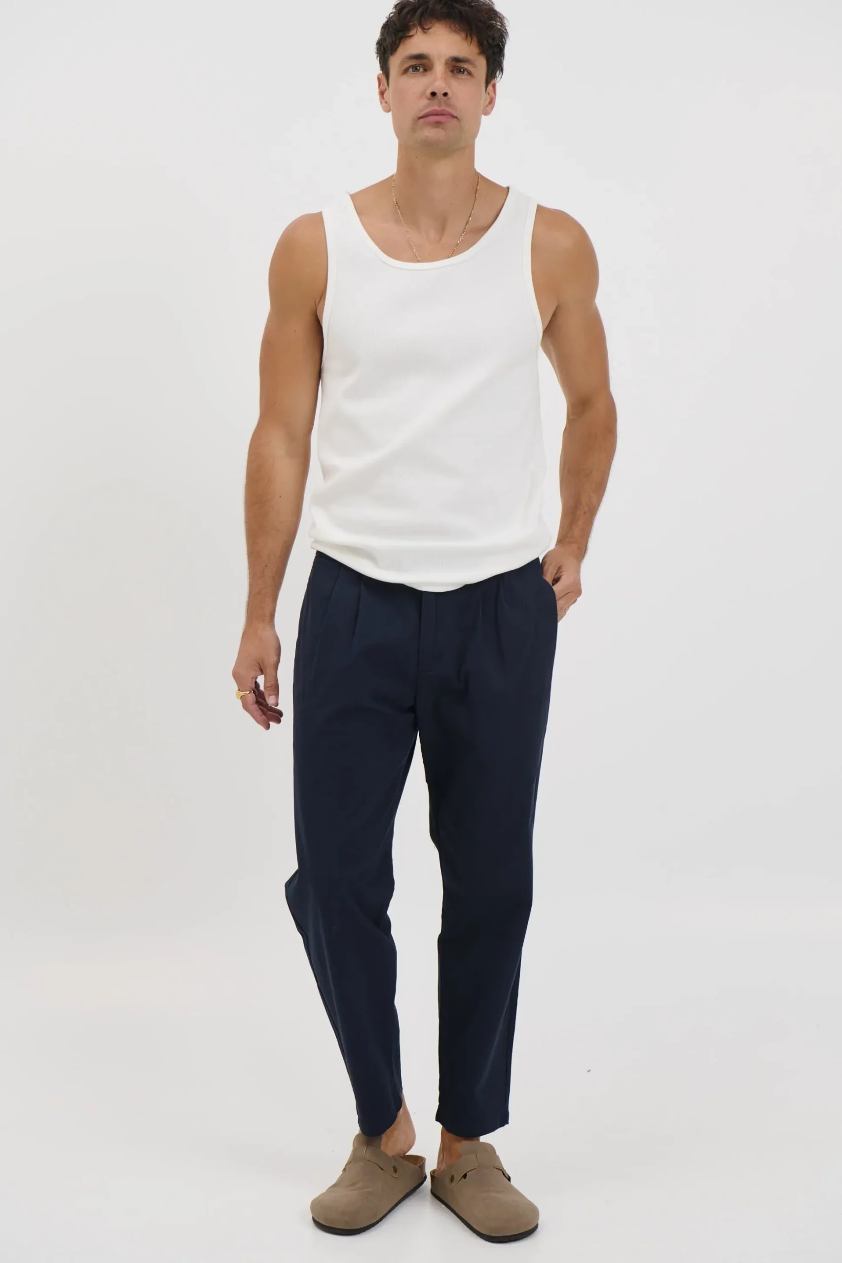 NTH Cropped Pleat Pant Navy
