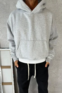Roman Cropped Drop Hoodie Grey