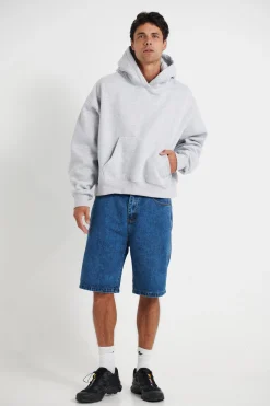 Roman Cropped Drop Hoodie Grey