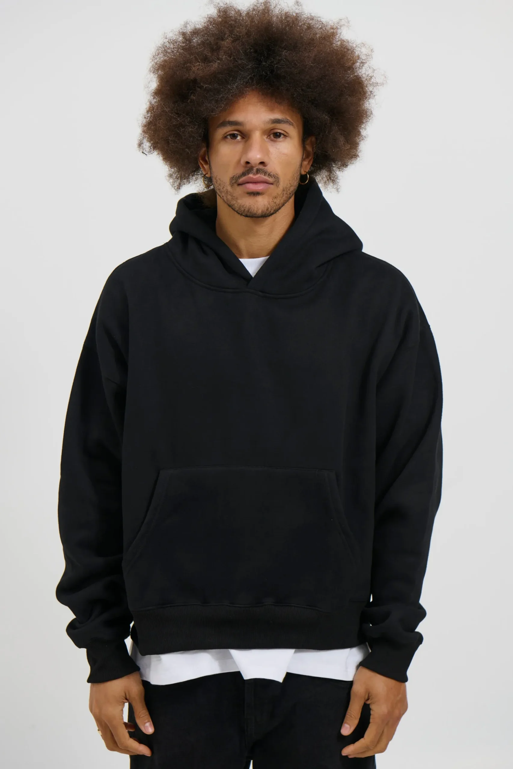 Roman Cropped Drop Hoodie Black
