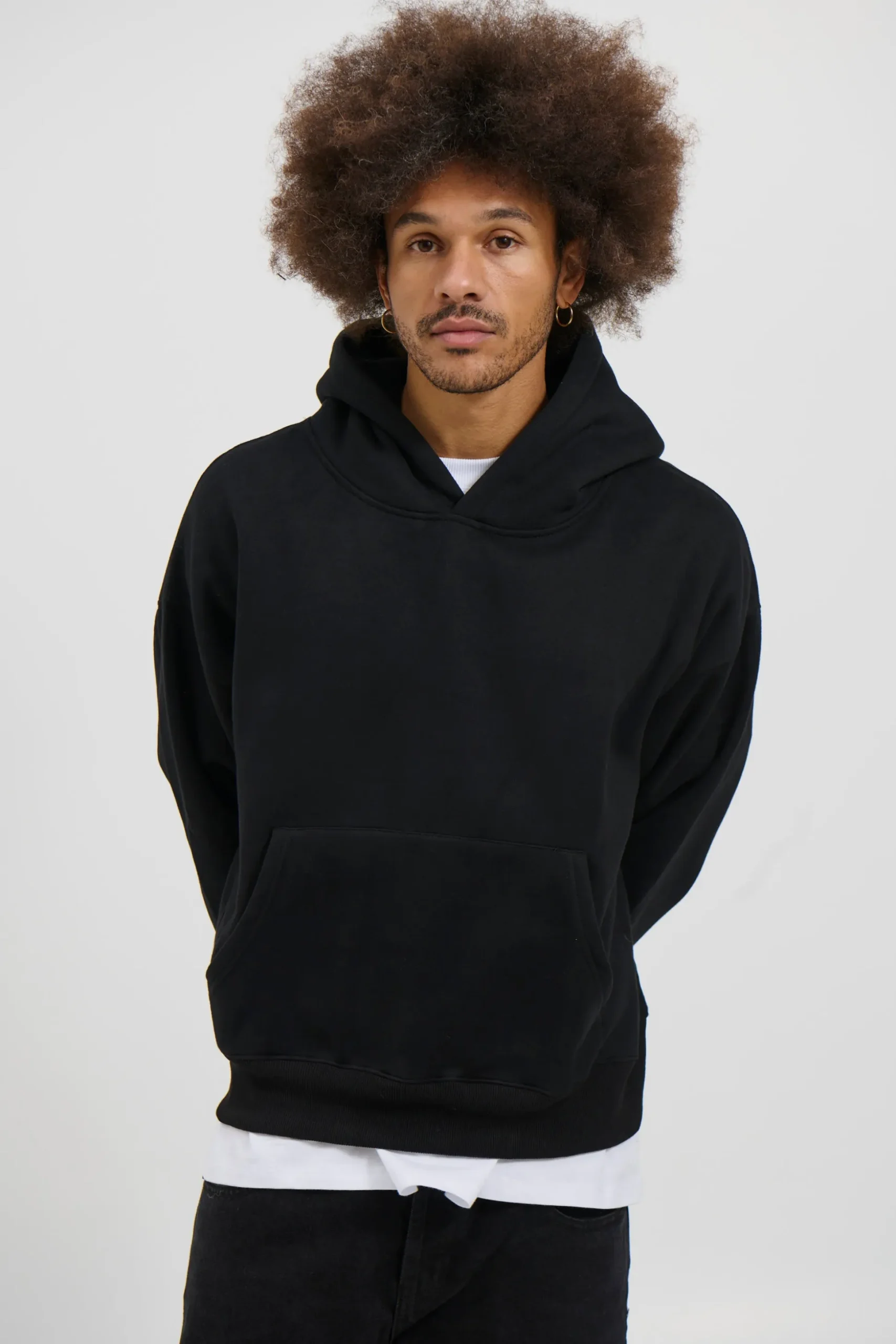 Roman Cropped Drop Hoodie Black