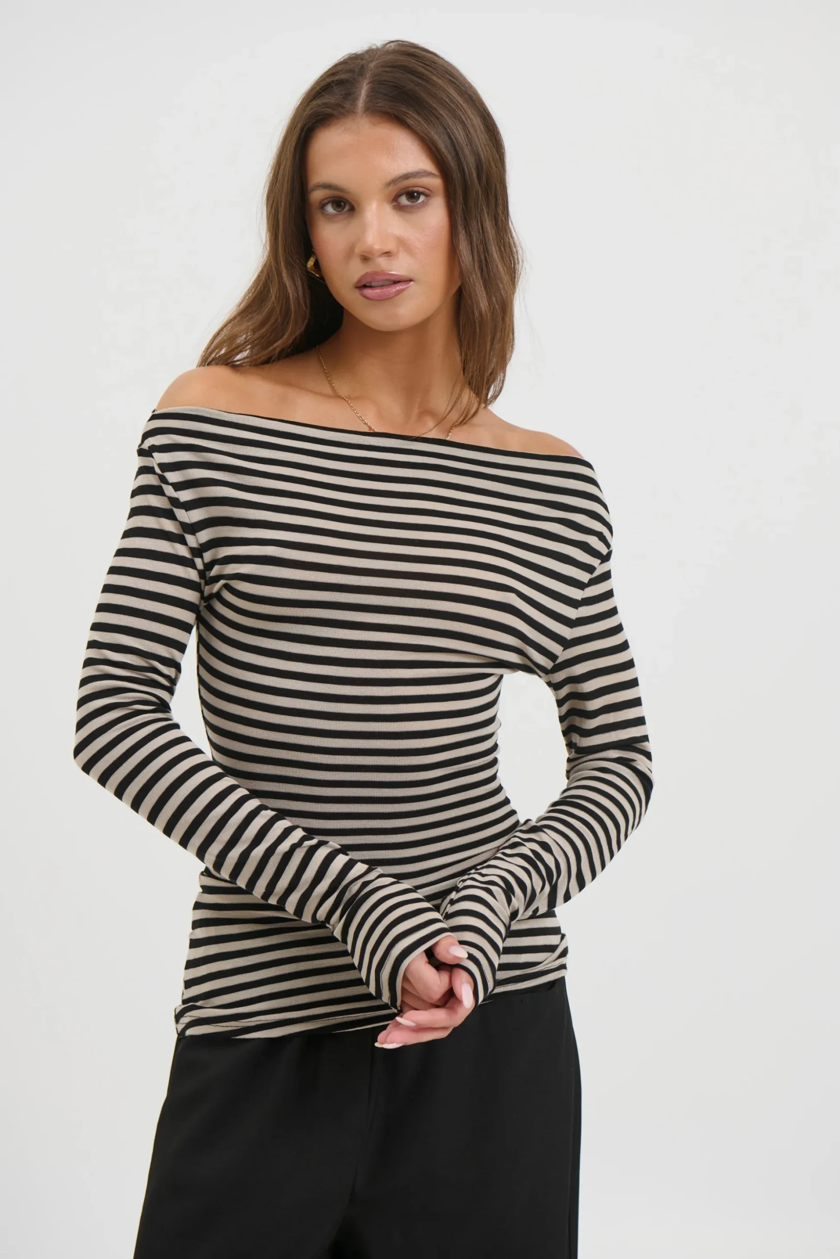 Steffani Long Sleeve Beige Stripe