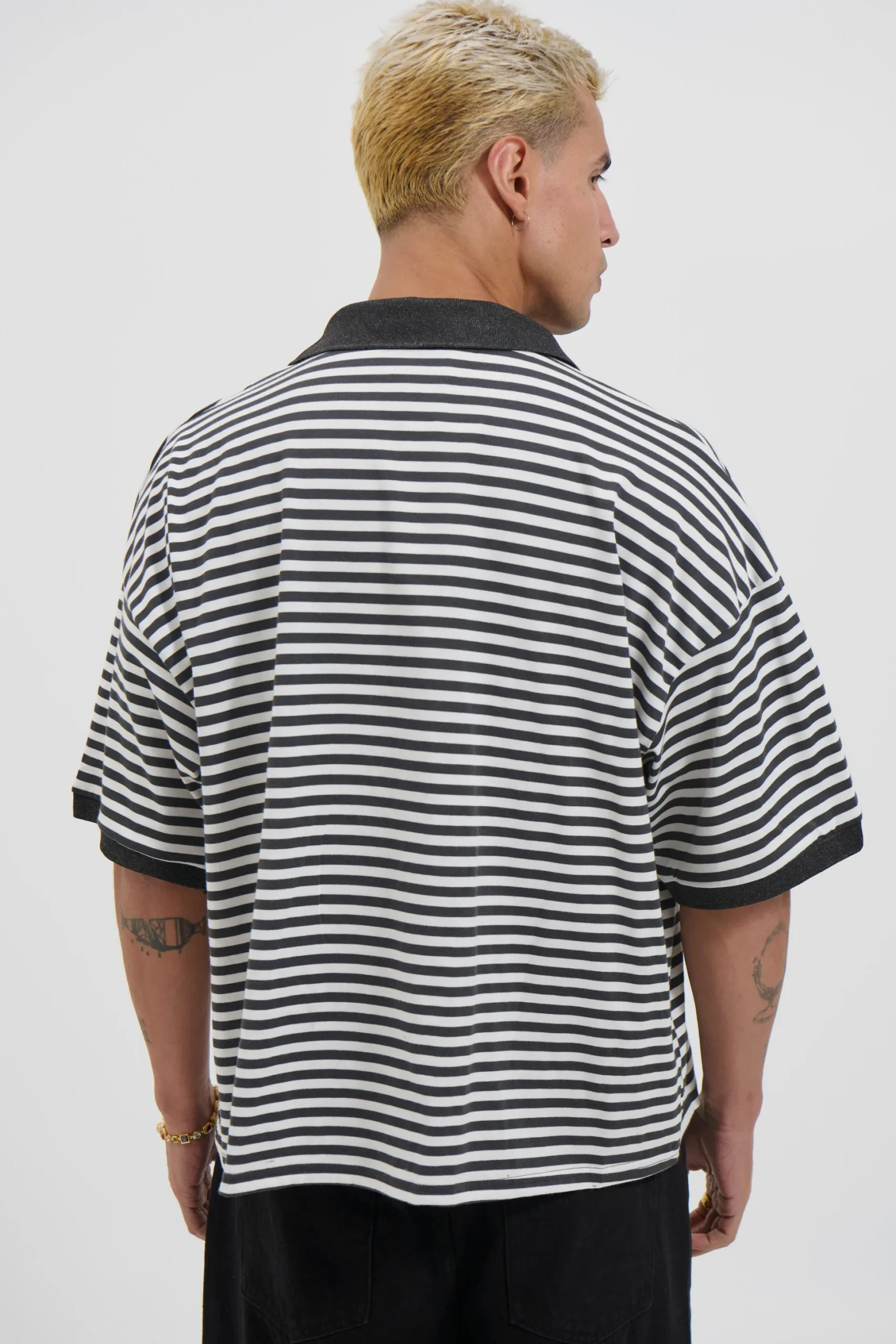 Stripe Ribbed Polo Black