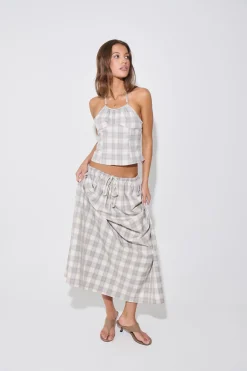 Sweet Escape Maxi Skirt Smoke Plaid
