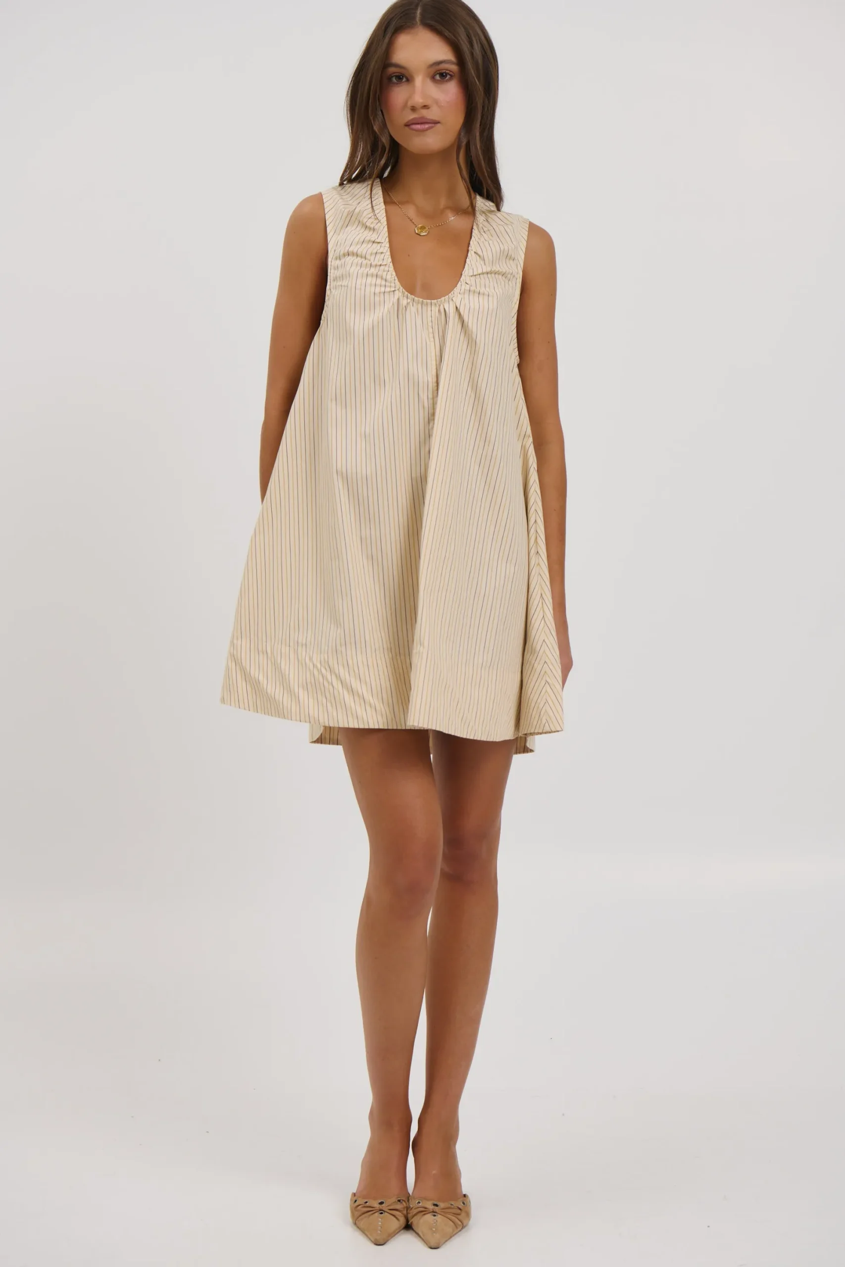 Sydney Mini Dress Beige Stripe