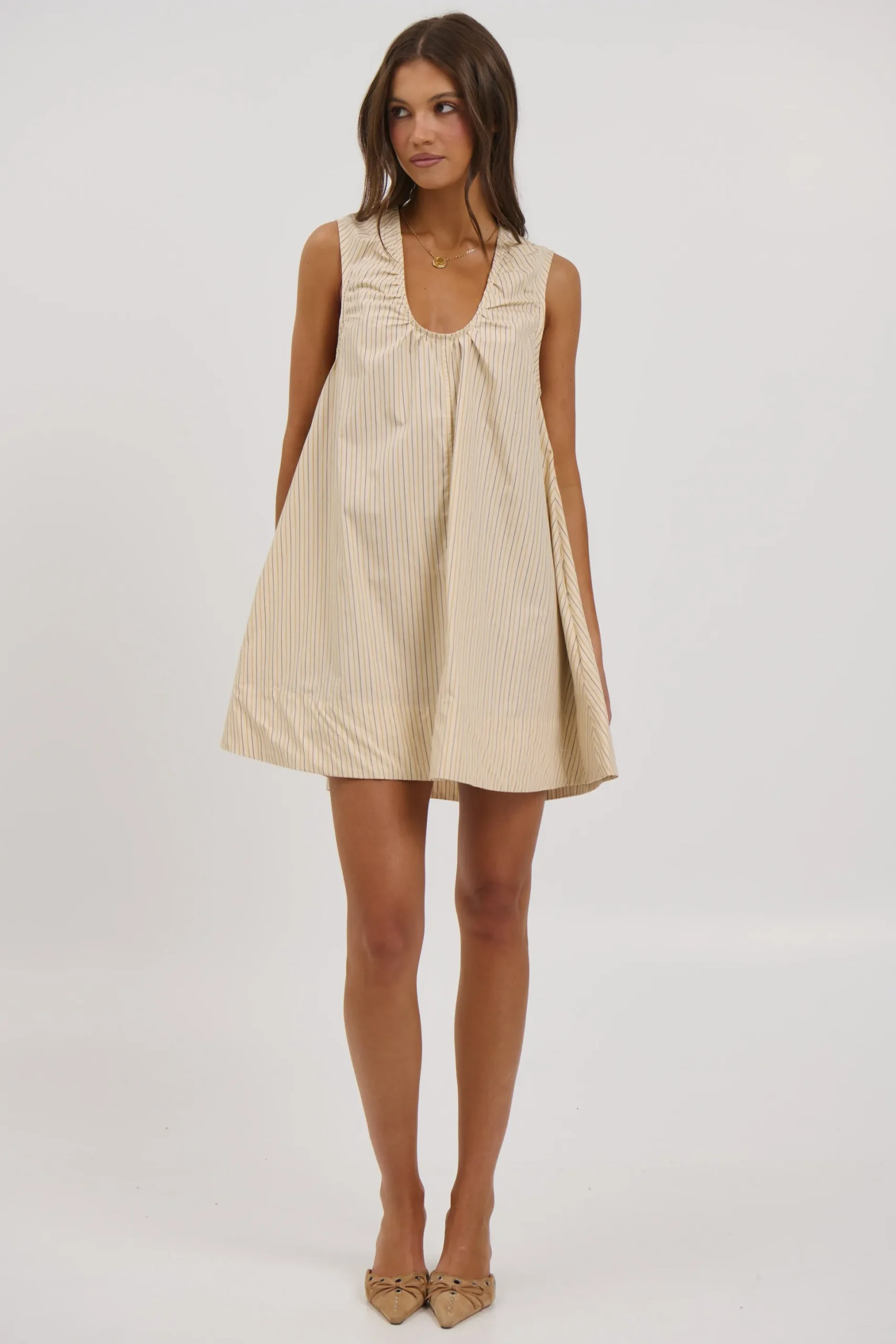 Sydney Mini Dress Beige Stripe