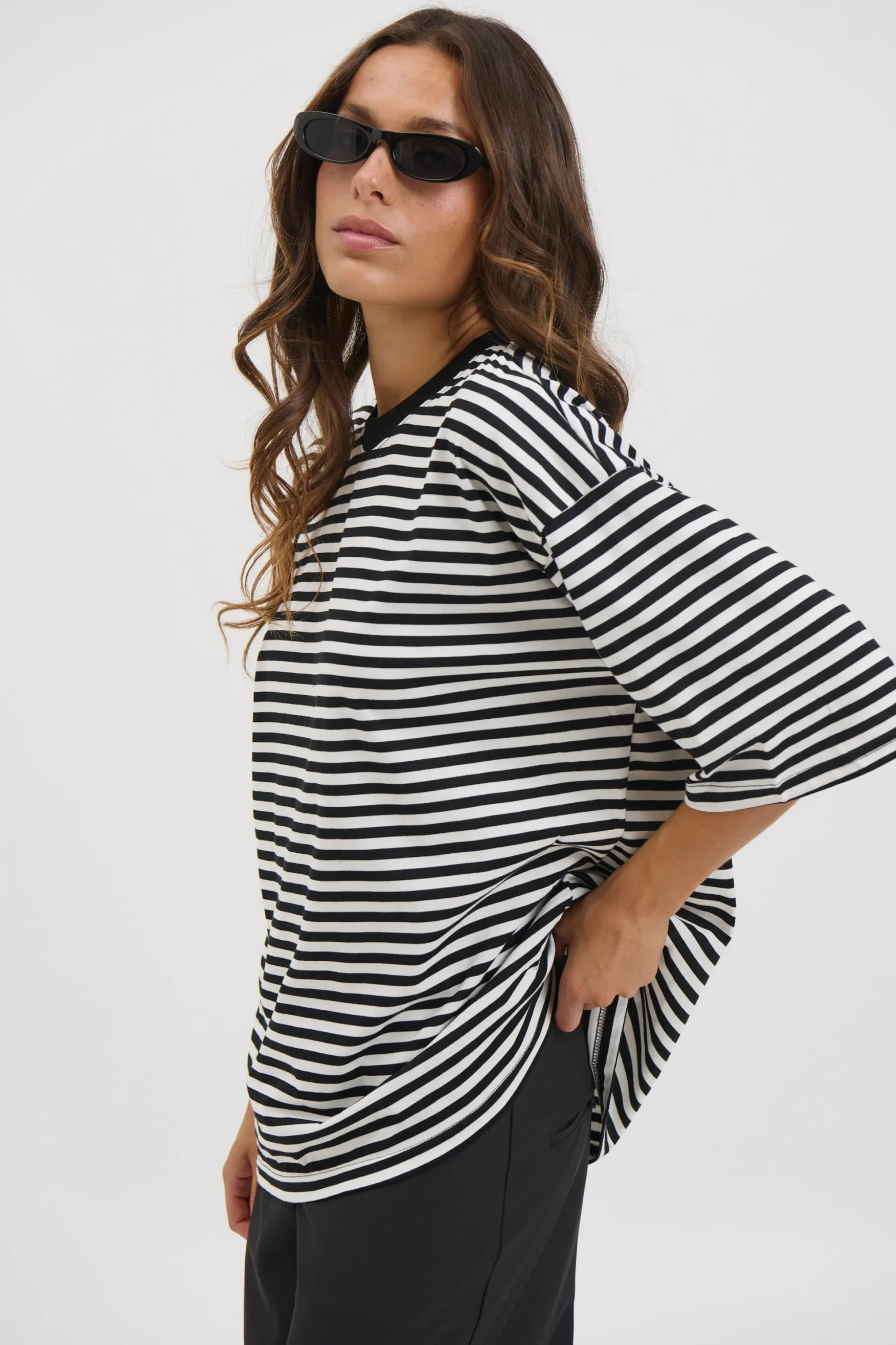 Unisex Lesley Stripe Crew Tee Black