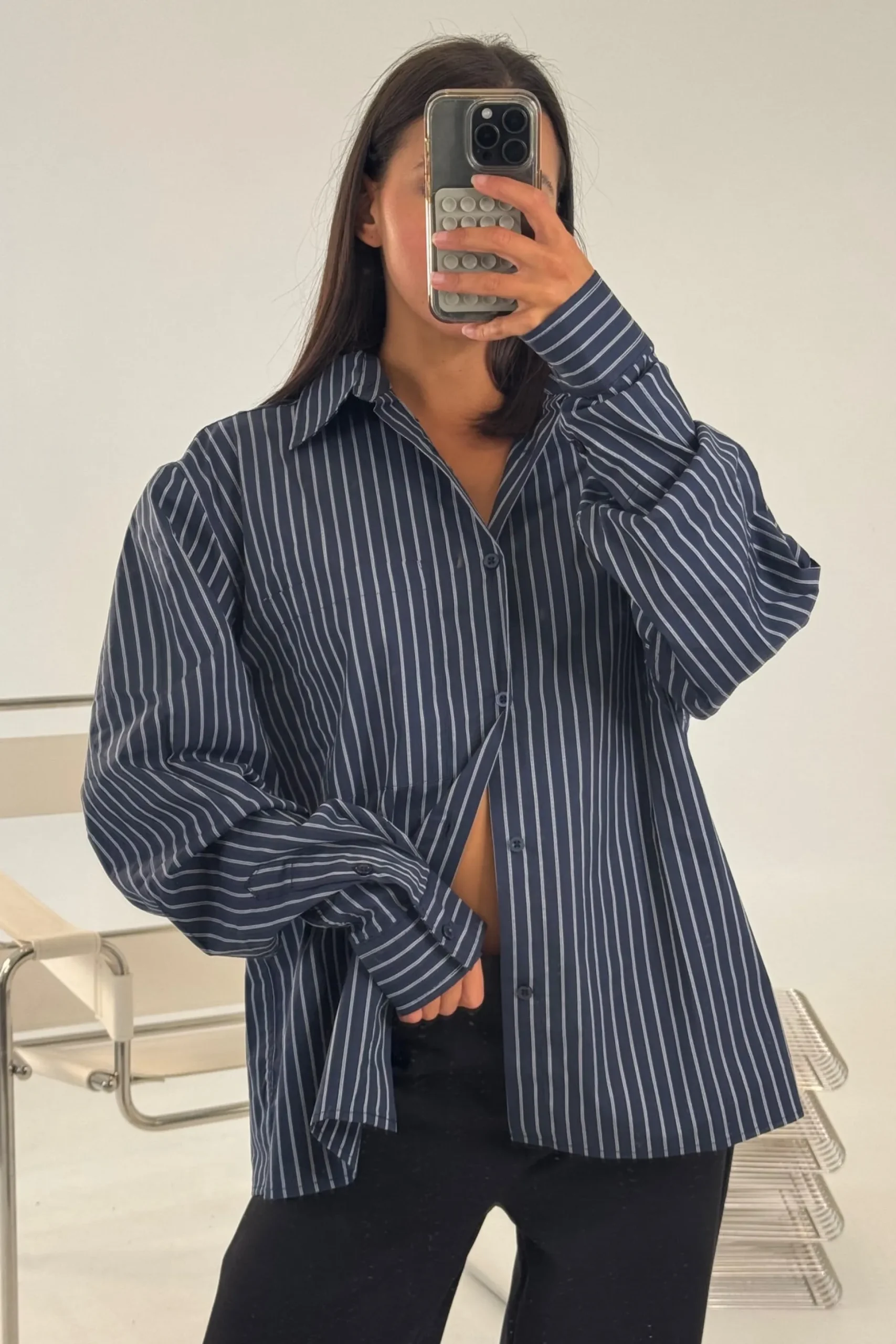 Unisex Long Sleeve Box Shirt Navy